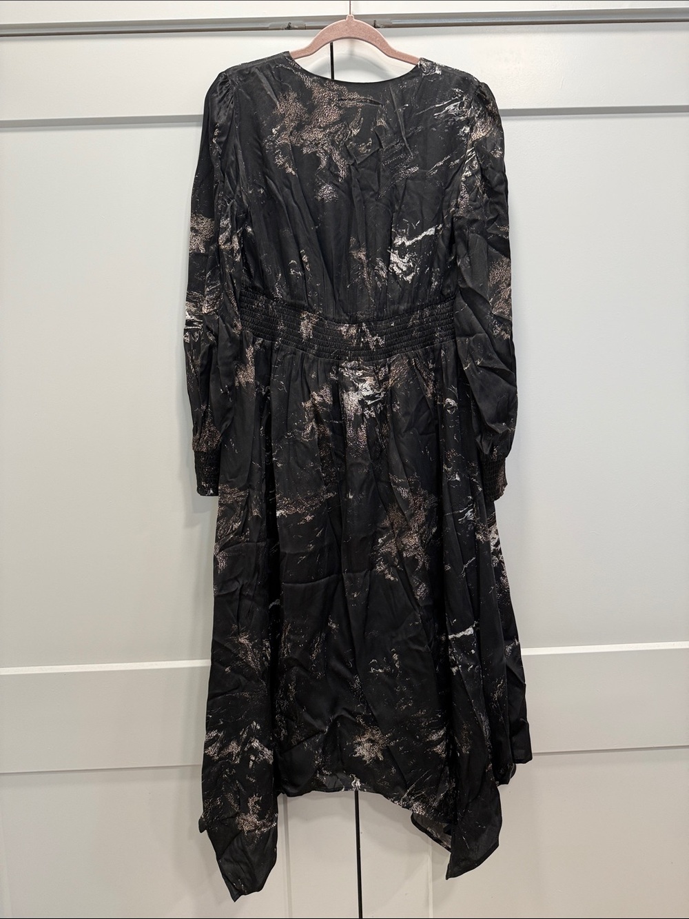 AllSaints Estelle Titania gothic black  Marble-Print V-Neck asymmetrical hem 10 - Picture 8 of 12